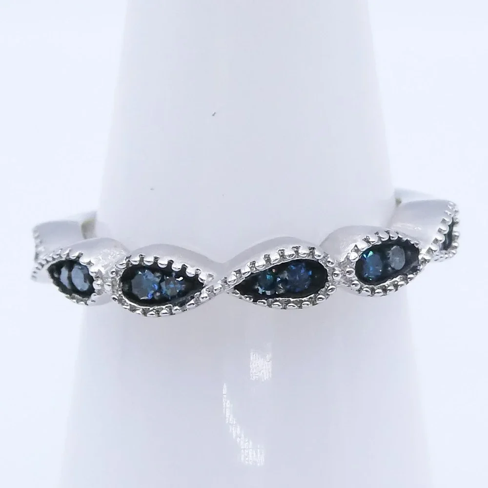 Chuck Clemency Blue Diamond Infinity Rhodium New Sterling Silver Sz 7 Ring
